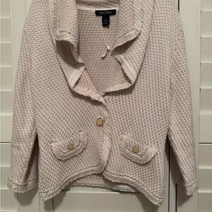 White House Black Market Knit Blazer Jacket Beige with Silver Metallic Size M